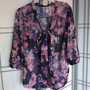 Blue floral blouse with bow